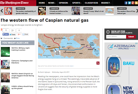 `The western flow of Caspian natural gas` - Washington Times